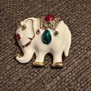 White Elephant Brooch with Jewel Accents